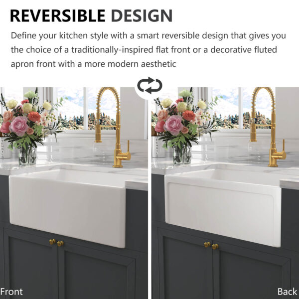 Farmhouse Sink Deep Single Bowl White Ceramic Porcelain Fireclay White Apron-Front Kitchen Farm House Sink