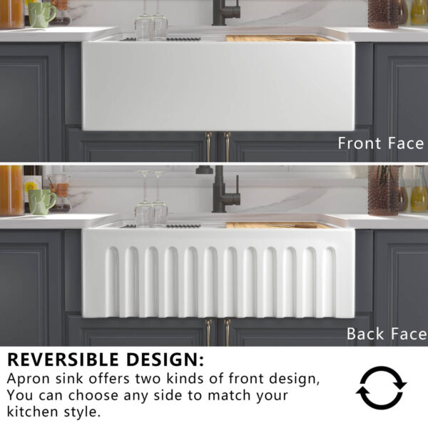 Farmhouse Sink Deep Single Bowl White Ceramic Porcelain Fireclay White Apron-Front Kitchen Farm House Sink