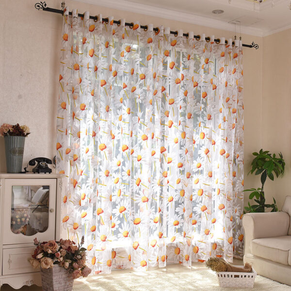 Hot Sale Sunflower Oil Print Tulle White Sheer Curtains Multicolor