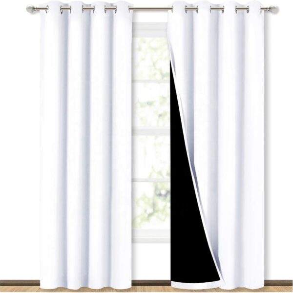 Luxury Thermal & Full-Light Blocking Window Curtains Modern White With Black Lining for Room Blackout