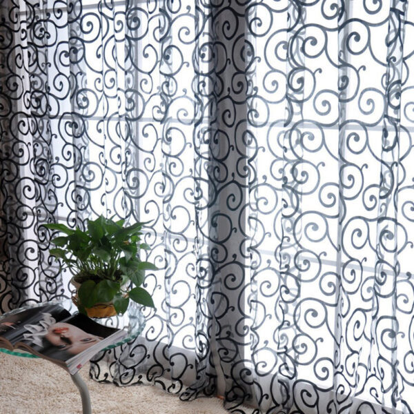 Modern Window Drapes Rod Pocket Jacquard Light Filtering Velveting Flocking Sheer Curtain for Bedroom Living Room