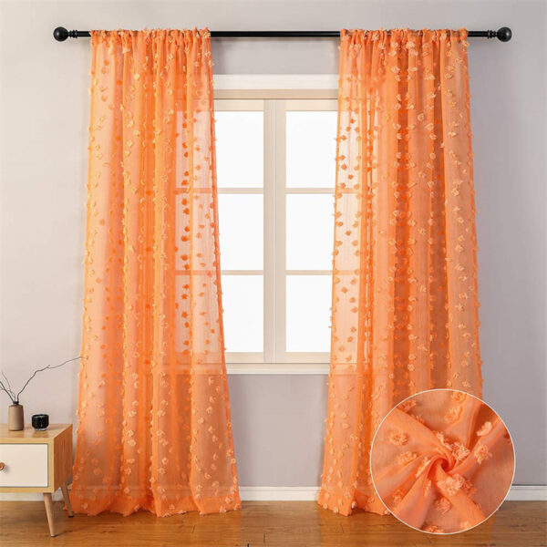 Wholesale Tulle Drapes Cute Pom Pom Carved Window Decorate Sheer Curtain