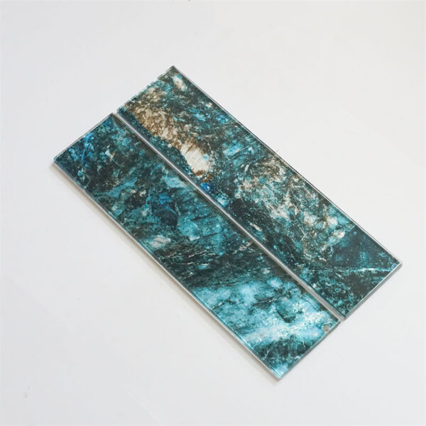 Blue Marble Strip Glass Tile Mosaic for Bathroom Wall Decoration Customized Patterns