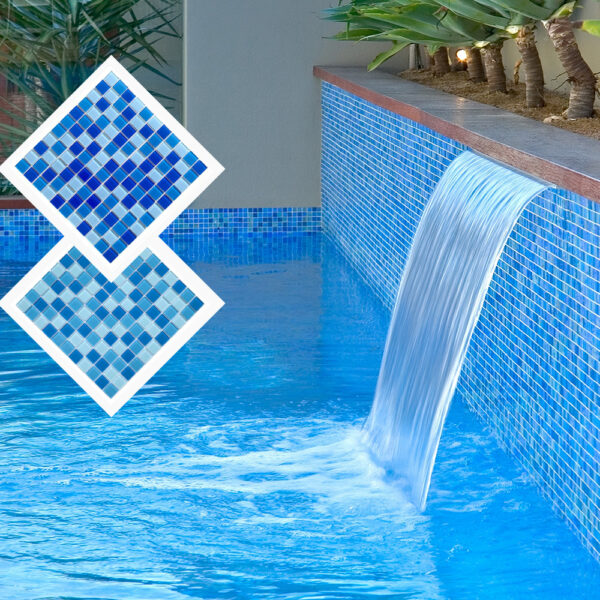 Classic Modern Outdoor Aqua Green White Blue Iridescent Crystal Glass Swimming Pool Mosaic Tile