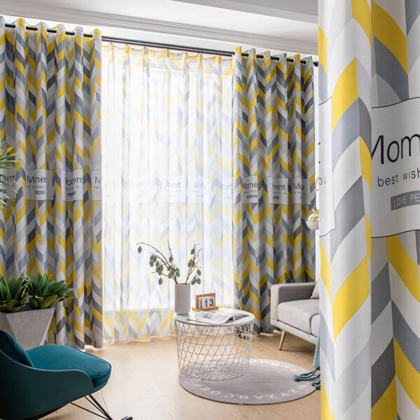 Fashion Design Geometric Triple Woven Black Yarn Blackout Luxury Long Window Curtain