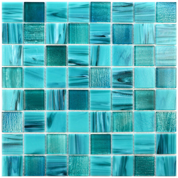 Home Decor Tile Manufacturer Iridescent Green Blue White Crystal Glass Mosaic for Swimming Pool