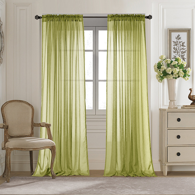 Hot Sale Home Window Drapes Custom Size Solid Color Green Sheer Curtain