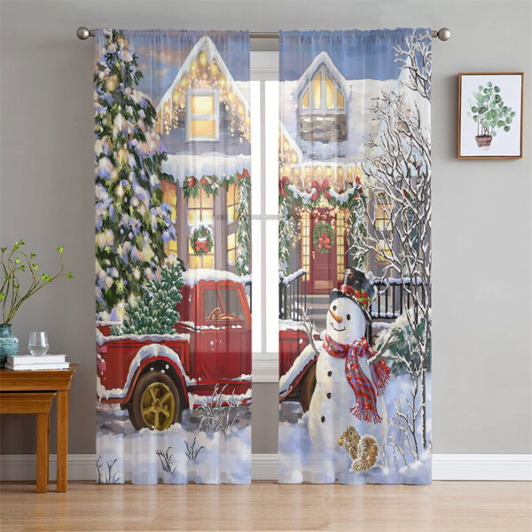 Hot Selling Merry Christmas Home Decor Window Sheer Printed Curtains