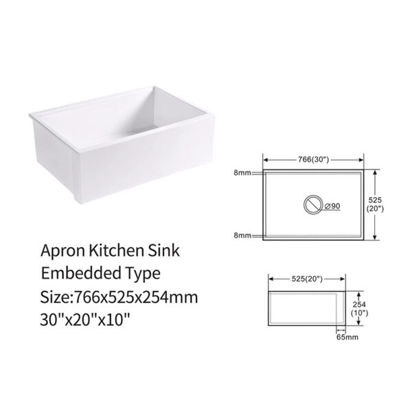 Farmhouse Sink Deep Single Bowl White Ceramic Porcelain Fireclay White Apron-Front Kitchen Farm House Sink