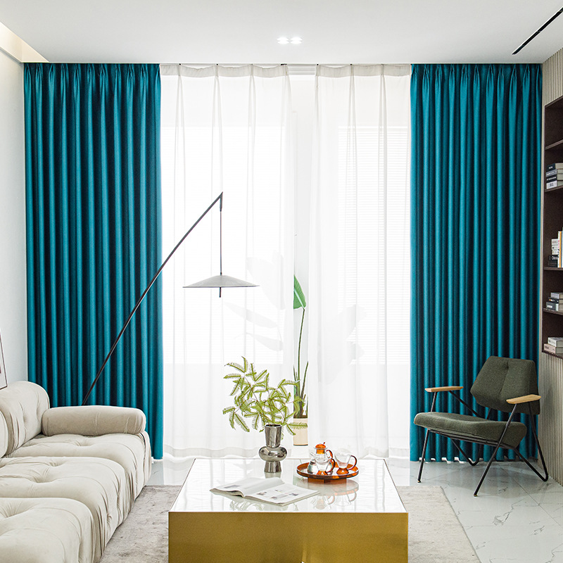 Factory Wholesale Luxury Simple Bedroom Black Blue Manual Blackout Curtains Thickened New Solid Color Window Cover for Living Room Bedroom
