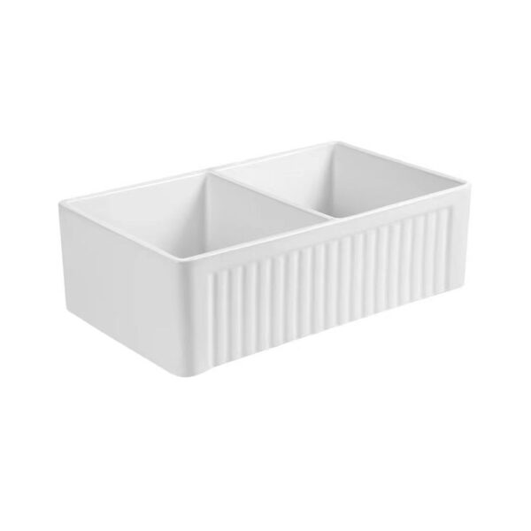 Modern White Color Farmhouse Sink Deep Porcelain Apron Double Bowl Ceramic Kitchen Sink