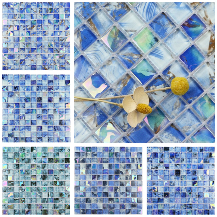 Rainbow Sparkle Tile Glass Mosaic Tile Glass Floral Mosaics for Swimming Pool