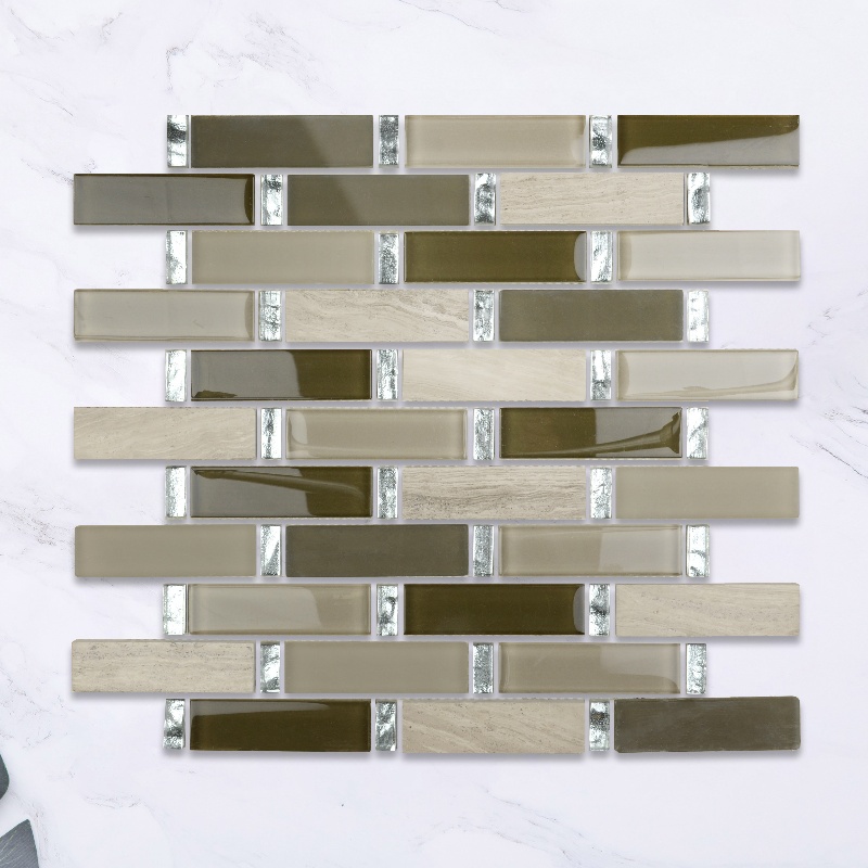Wholesale Rectangle brown Electroplating Glass Mosaic Tile Kitchen Bathroom Wall Decoration Tiles