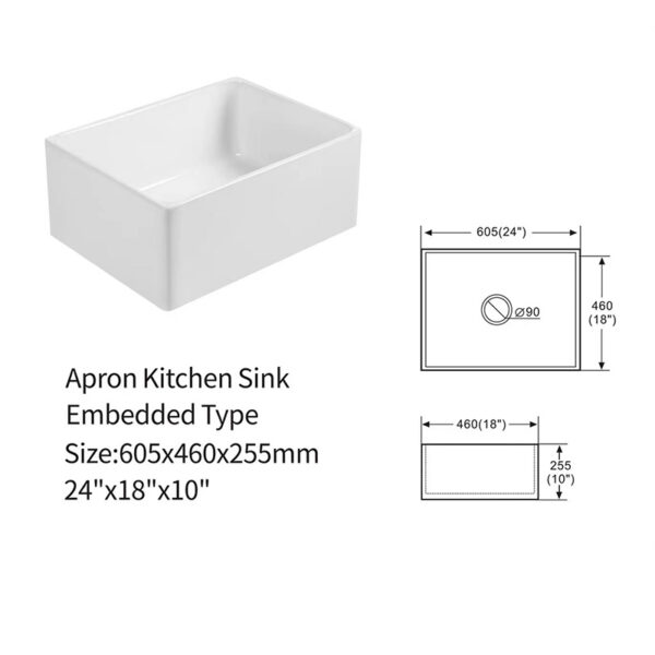 Farmhouse Sink Deep Single Bowl White Ceramic Porcelain Fireclay White Apron-Front Kitchen Farm House Sink