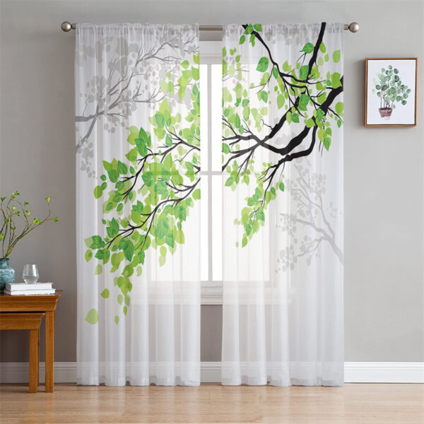 Semi Sheer Curtain 63 Inch Length Airy Drapes Bedroom Privacy Leaves Printed Voile Curtains
