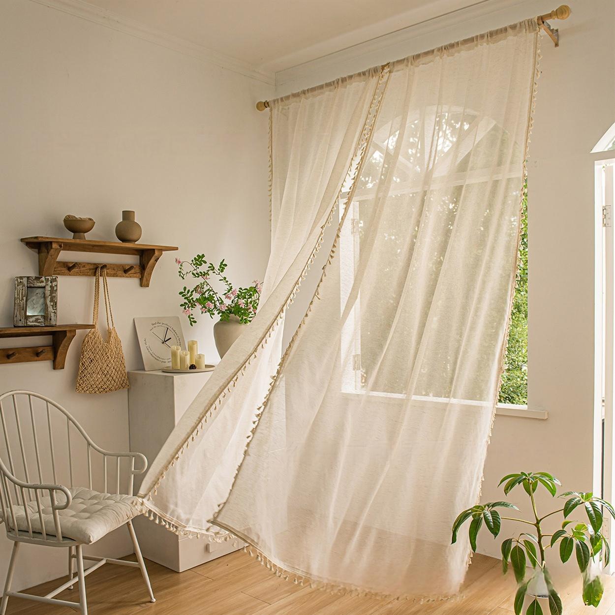 Supplier Wholesale Unique Natural Style Romantic Classic Solid Curtain Chic Classy Cotton Linen Sheer Curtain