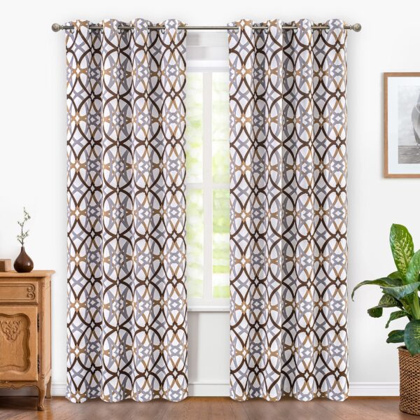 Thermal Insulated Grommet Window Curtains Spiral Geometric Trellis Pattern Blackout Curtain