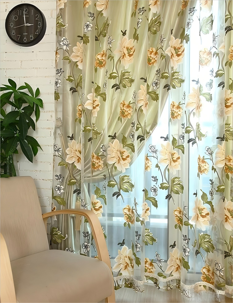 Wholesale Decorative European Printed Butterfly Flower Print Sheer Floral Rose Curtains for Living Room