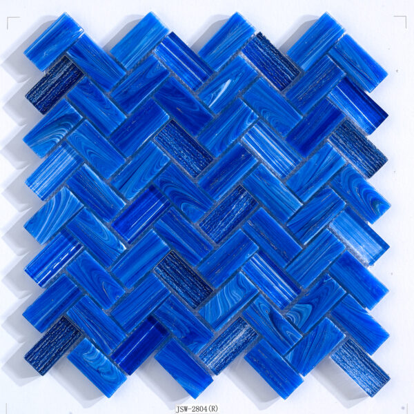 Wholesale Price Outdoor Blue Crystal Glass Herringbone Swimming Pool Mosaic Tile